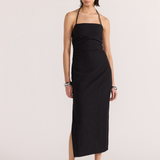 Athena Halter Midi Dress - Black