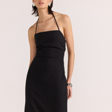 Athena Halter Midi Dress - Black